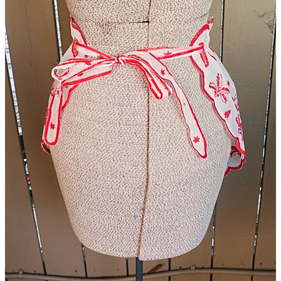 Vintage Apron Christmas Chiffon Red & White Half Apron 1950s - Picture 4 of 4
